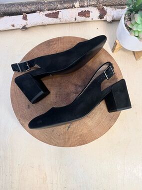 Vionic Nareen Black Suede Slingback Stacked Block Heel Pump 8.5